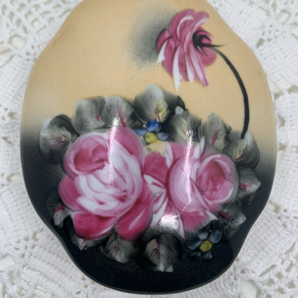 Nippon Floral hand Painted Ceramic jewelry box